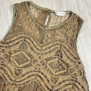 Altar'd State Tan Brown Floral Lace Sleeveless Mini Dress Women Small Boho